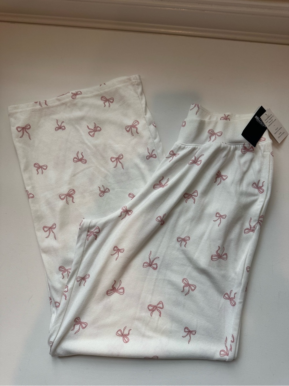 Hollister Super Soft Bow Print Lounge Pajama Pants White Pink Small NWT